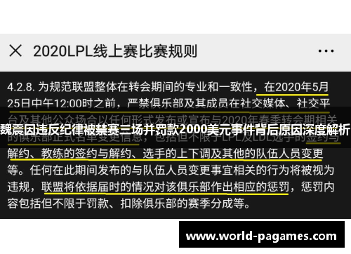 魏震因违反纪律被禁赛三场并罚款2000美元事件背后原因深度解析 魏震因违反纪律被禁赛三场并罚款2000美元事件背后原因深度解析