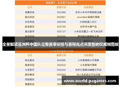 全景解读亚洲杯中国队完整赛事安排与赛程亮点深度前瞻权威指南版