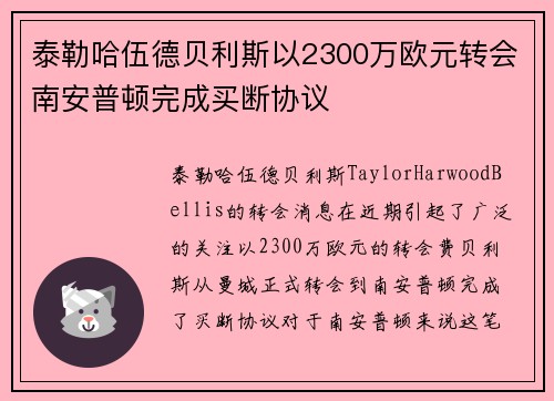 泰勒哈伍德贝利斯以2300万欧元转会南安普顿完成买断协议 泰勒哈伍德贝利斯以2300万欧元转会南安普顿完成买断协议